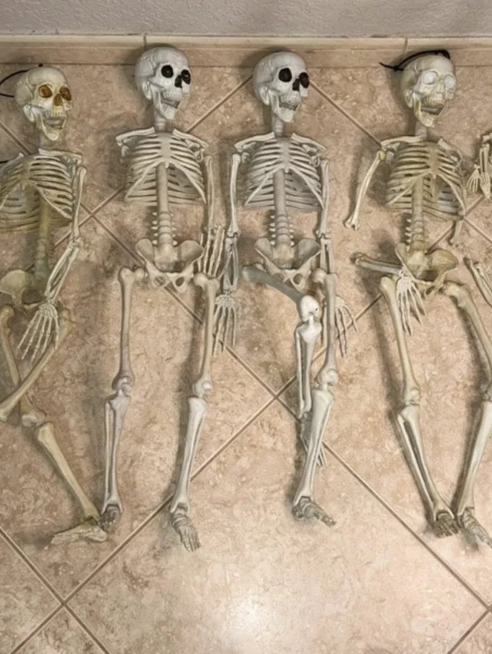Halloween Posable Plastic Skeletons Bundle - Crafting/Decorating Lot of 5